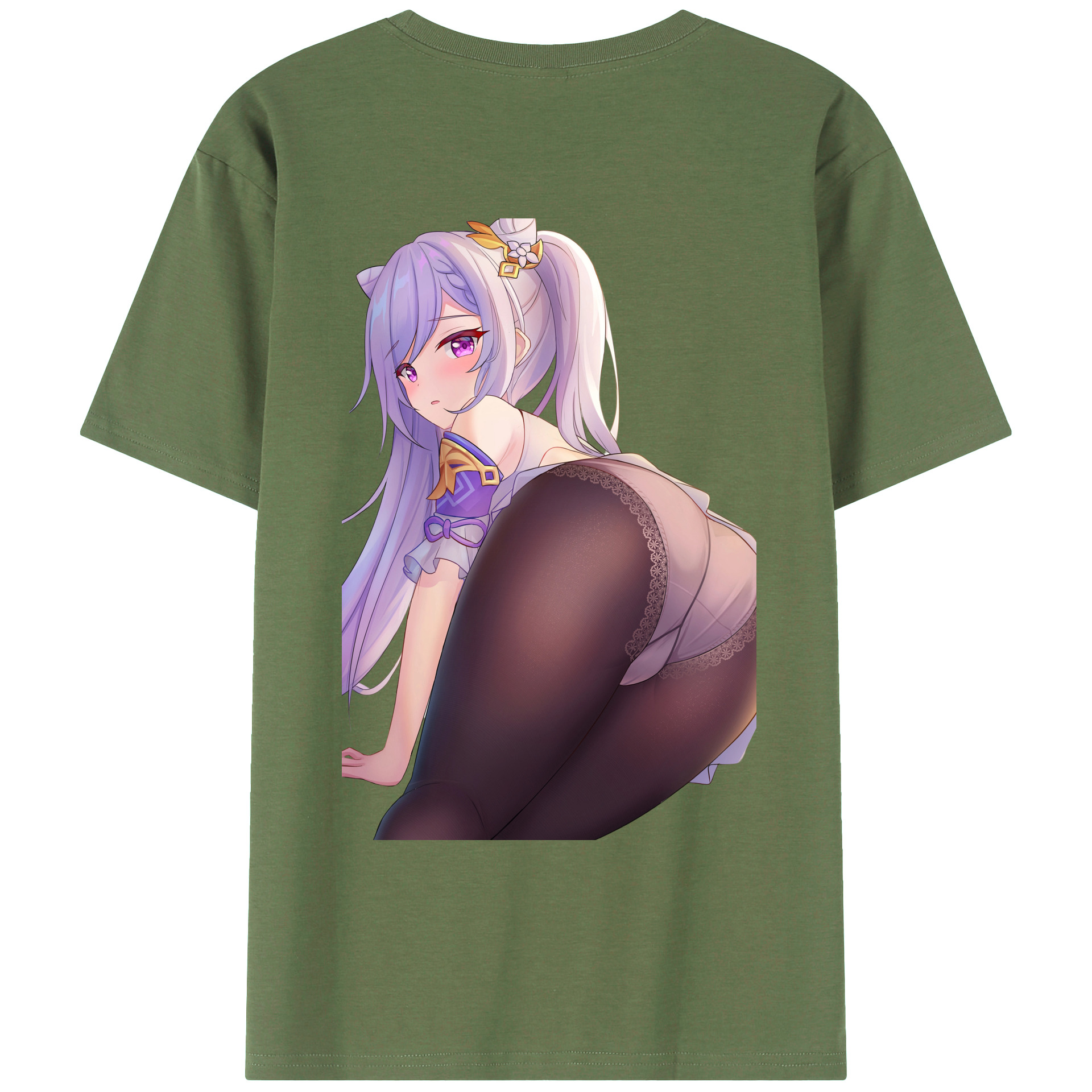 げんし神 刻晴 こくせい genshin Kokusei 綿100％ メンズ半袖Tシャツ（バックプリント） 通気性